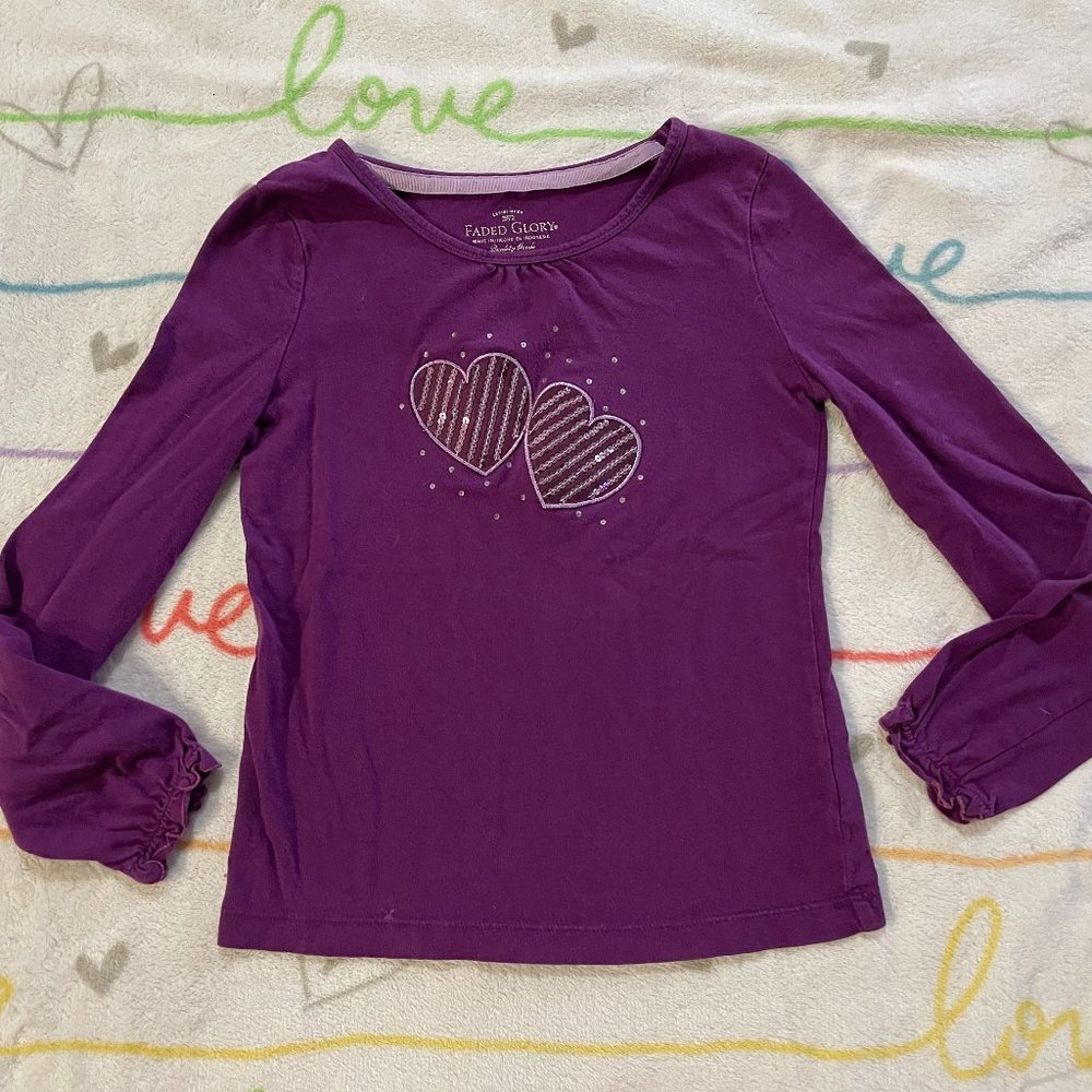 Purple Long Sleeve Heart Top Shirt Youth sz 8